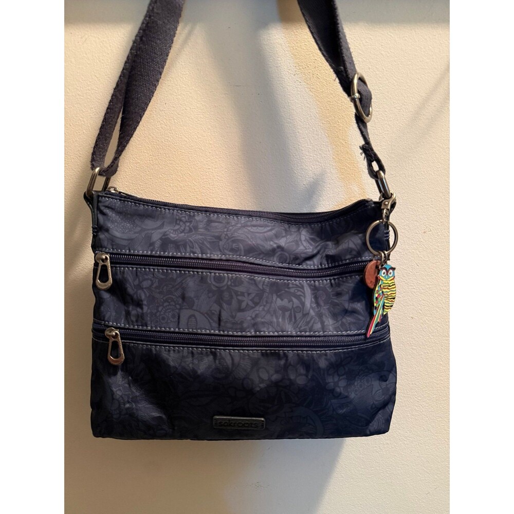 Sakroots Artist Circle Crossbody Bag Black Grey Pockets Boho Hippie Owl Charms